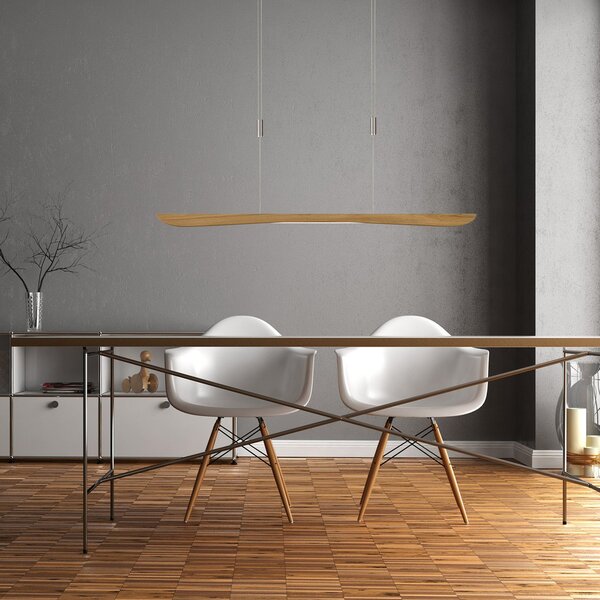 Quitani LED κρεμαστό φωτιστικό Hiba, φυσική δρυς, μήκος 118 cm, ρυθμιζόμενος, Ξύλου, Σαλόνι / τραπεζαρία, Ξύλο, σύγχρονο