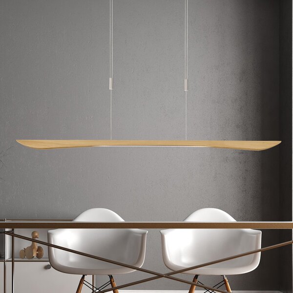 Quitani LED κρεμαστό φωτιστικό Hiba, φυσική δρυς, μήκος 148 cm, ρυθμιζόμενος, Ξύλου, Σαλόνι / τραπεζαρία, Ξύλο, σύγχρονο
