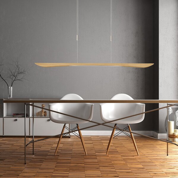 Quitani LED κρεμαστό φωτιστικό Hiba, φυσική δρυς, μήκος 148 cm, ρυθμιζόμενος, Ξύλου, Σαλόνι / τραπεζαρία, Ξύλο, σύγχρονο