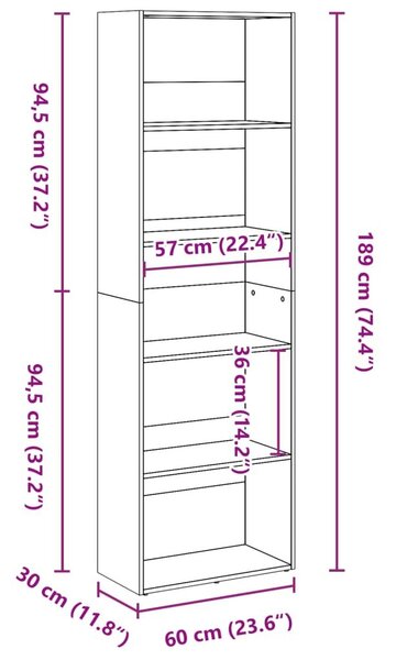 Βιβλιοθήκη Γκρι Σκυροδέματος 60x30x189 εκ. Επεξεργ. Ξύλο - Γκρι