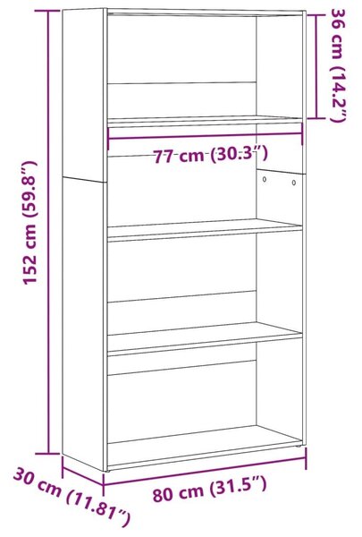 Βιβλιοθήκη Καπνιστή Δρυς 80x30x152 εκ. από Επεξεργασμένο Ξύλο - Καφέ