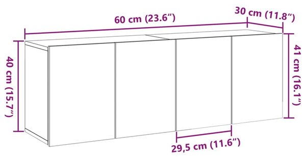 Ντουλάπια Τοίχου Τηλεόρασης 2 Τεμ. Παλαιό Ξύλο 60 x 30 x 41 εκ. - Καφέ