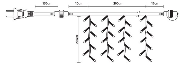 360Led Σταθερή Συμμετρική Κουρτίνα Ip44 Με Επέκταση 200 x 200(H)cm,Διάφανο Καλώδιο/Λευκό Λαμπάκι , (Kelvin: 6.000 - 10.000)