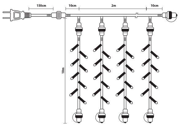 1000Led Σταθερή Συμμετρική Κουρτίνα Rubber Ip44,Με Επέκταση Δεξιά , Αριστερά , Πάνω Και Κάτω 2 x 10(h)cm,Λευκό Καλώδιο/Θερμό Λαμπάκι (Kelvin: 2.500 - 2.800)