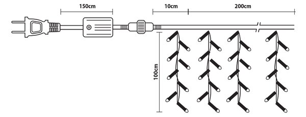 240Led Συμμετρική Κουρτίνα Με 8 Προγράμματα 200 x 100(h)cm,Διάφανο Καλώδιο/Λευκό Λαμπάκι (Kelvin: 6.000 - 10.000)