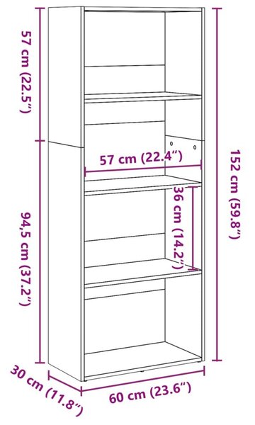 Βιβλιοθήκη Γκρι Sonoma 60x30x152 εκ. από Επεξεργασμένο Ξύλο - Γκρι