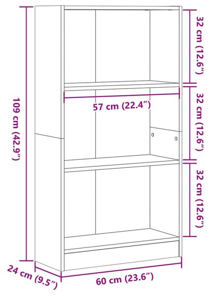 Βιβλιοθήκη Καφέ Δρυς 60x24x109 εκ. από Επεξεργασμένο Ξύλο - Καφέ