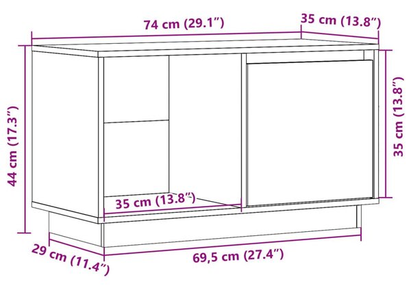 Έπιπλο Τηλεόρασης Γκρι 74x35x44 εκ. από Μασίφ Ξύλο Πεύκου - Γκρι