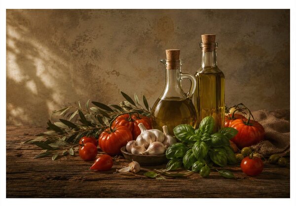 Πίνακας σε καμβά μεσογειακή νεκρή φύση με ελαιόλαδο