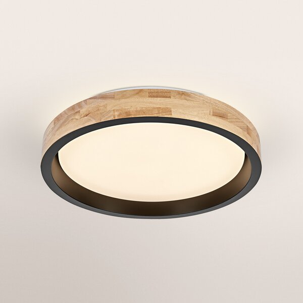 OSRAM Φωτιστικό οροφής LED ORBIS MARIANO ξύλο/μαύρο Ø 41 cm με ρυθμιστή έντασης, ρυθμιζόμενος, Ξύλου, Σαλόνι / τραπεζαρία, Μέταλλο, σύγχρονο