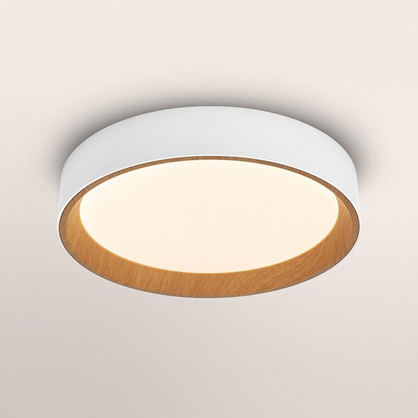 OSRAM Φωτιστικό οροφής LED ORBIS LARIOS, λευκό/ξύλο, Ø 29 cm, με ρυθμιστή, ρυθμιζόμενος, Λευκό, Σαλόνι / τραπεζαρία, Μέταλλο, σύγχρονο