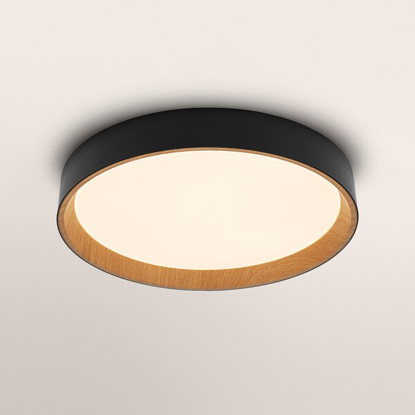 OSRAM Φωτιστικό οροφής LED ORBIS LARIOS, μαύρο/ξύλο, Ø 49 cm, με ρυθμιστή, ρυθμιζόμενος, Μαύρο, Σαλόνι / τραπεζαρία, Μέταλλο, σύγχρονο