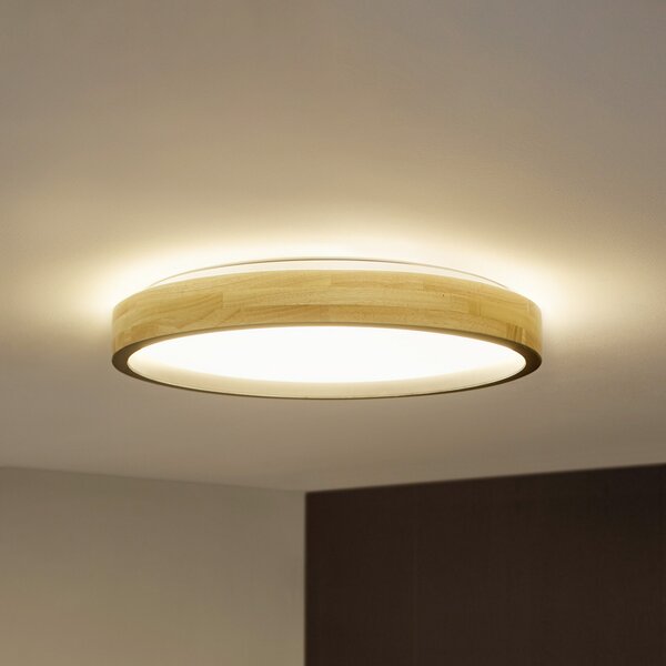 OSRAM Φωτιστικό οροφής LED ORBIS MARIANO ξύλο/μαύρο Ø 51 cm με ρυθμιστή έντασης, ρυθμιζόμενος, Ξύλου, Σαλόνι / τραπεζαρία, Μέταλλο, σύγχρονο