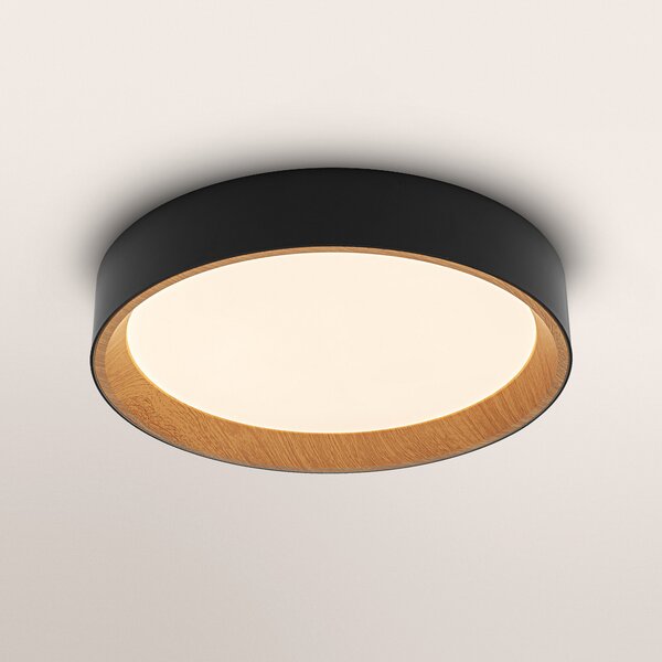 OSRAM Φωτιστικό οροφής LED ORBIS LARIOS, μαύρο/ξύλο, Ø 39 cm, με ρυθμιστή, ρυθμιζόμενος, Μαύρο, Σαλόνι / τραπεζαρία, Μέταλλο, σύγχρονο