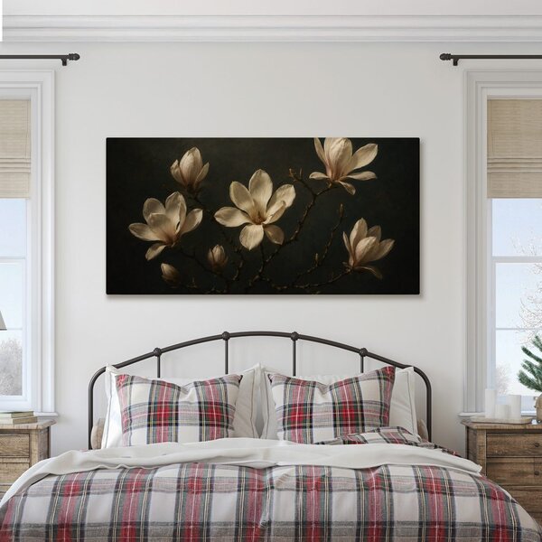 Πίνακας σε καμβά κρεμ άνθη μανόλιας τη νύχτα