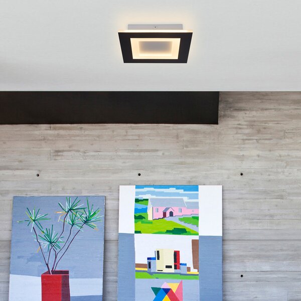 Searchlight Φωτιστικό οροφής LED Squary, μήκος 25 cm, μαύρο/λευκό σίδερο, CCT, ρυθμιζόμενος, Μαύρο, Σαλόνι / τραπεζαρία, Μέταλλο, σύγχρονο