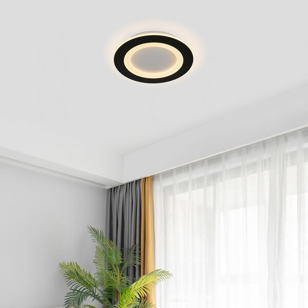 Searchlight Φωτιστικό οροφής LED Ringo, Ø 39 cm, μαύρο/λευκό, σίδερο/ακρυλικό, CCT, ρυθμιζόμενος, Μαύρο, Σαλόνι / τραπεζαρία, Μέταλλο, σύγχρονο