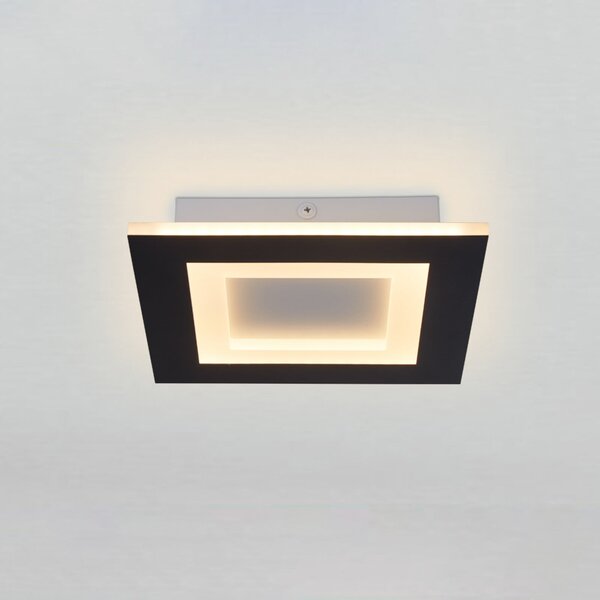 Searchlight Φωτιστικό οροφής LED Squary, μήκος 25 cm, μαύρο/λευκό σίδερο, CCT, ρυθμιζόμενος, Μαύρο, Σαλόνι / τραπεζαρία, Μέταλλο, σύγχρονο