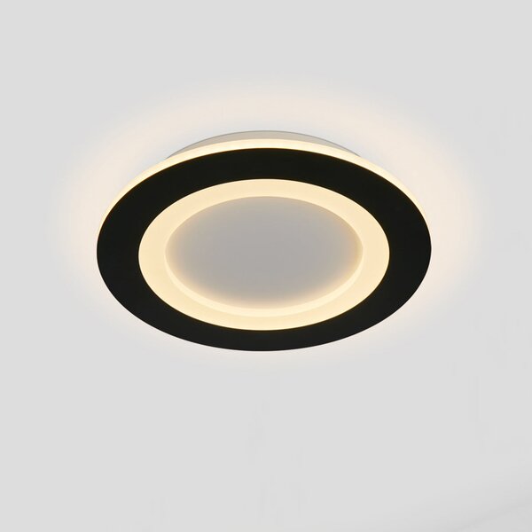 Searchlight Φωτιστικό οροφής LED Ringo, Ø 39 cm, μαύρο/λευκό, σίδερο/ακρυλικό, CCT, ρυθμιζόμενος, Μαύρο, Σαλόνι / τραπεζαρία, Μέταλλο, σύγχρονο