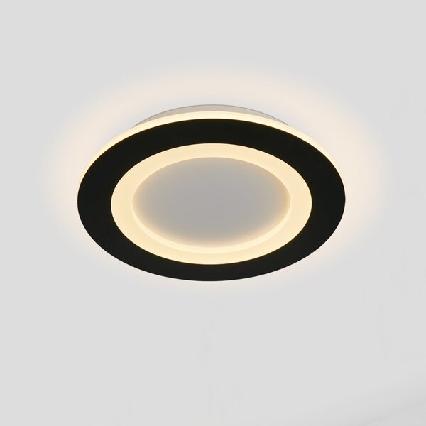 Searchlight Φωτιστικό οροφής LED Ringo, Ø 25 cm, μαύρο/λευκό, σίδερο/ακρυλικό, CCT, ρυθμιζόμενος, Μαύρο, Σαλόνι / τραπεζαρία, Μέταλλο, σύγχρονο