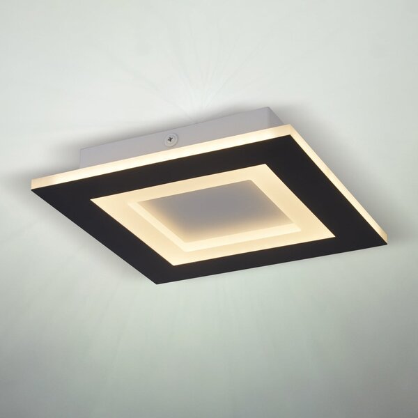 Searchlight Φωτιστικό οροφής LED Squary, μήκος 39 cm, μαύρο/λευκό σίδερο, CCT, ρυθμιζόμενος, Μαύρο, Σαλόνι / τραπεζαρία, Μέταλλο, σύγχρονο