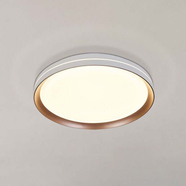 Searchlight Φωτιστικό οροφής LED Saucer, λευκό/ξύλινο, Ø 39 cm, σίδερο/ακρυλικό, ρυθμιζόμενος, Λευκό, Σαλόνι / τραπεζαρία, Μέταλλο, σύγχρονο