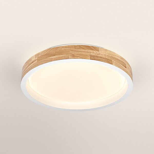 OSRAM Φωτιστικό οροφής LED ORBIS MARIANO, ξύλο/λευκό, Ø 41 cm, ρυθμιζόμενη, ρυθμιζόμενος, Ξύλου, Σαλόνι / τραπεζαρία, Μέταλλο, σύγχρονο