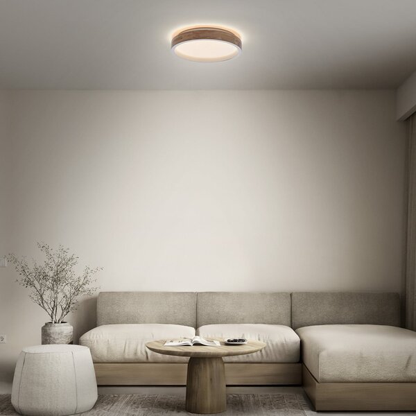 OSRAM Φωτιστικό οροφής LED ORBIS MARIANO, ξύλο/λευκό, Ø 41 cm, ρυθμιζόμενη, ρυθμιζόμενος, Ξύλου, Σαλόνι / τραπεζαρία, Μέταλλο, σύγχρονο