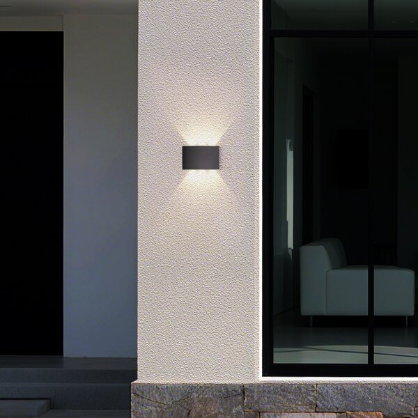 Searchlight Εξωτερικός φωτιστικός τοίχου LED Shadows, πλάτος 18 cm, μαύρος, μέταλλο, Μαύρο, Αλουμίνιο, σύγχρονο, Γωνιακός τοίχος