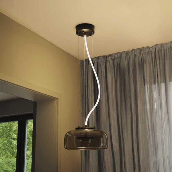 OSRAM Κρεμαστό φωτιστικό LED DECOR GLOW γκρι/μαύρο, Ø 38 cm, φωτισμός προς τα, Γκρι, Σαλόνι / τραπεζαρία, Γυαλί, σύγχρονο