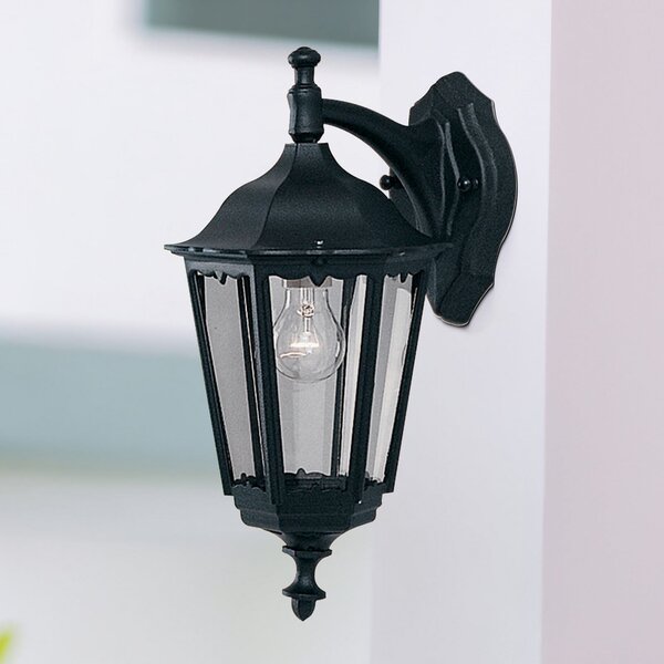 Searchlight Εξωτερικός φωτιστικός τοίχου Alex, ύψος 44 cm, μαύρο/διαφανές, μέταλλο/γυαλί, Μαύρο, Αλουμίνιο, Αντίκα, Φανάρι