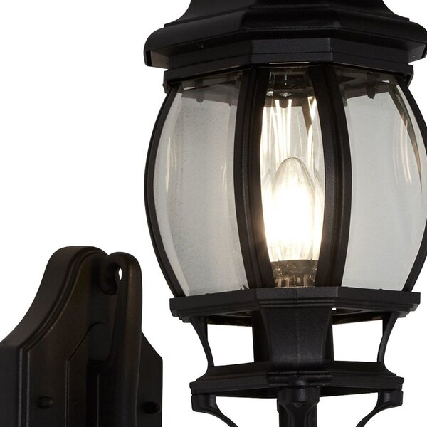 Searchlight Εξωτερικός φωτιστικός τοίχου Bel Aire, ύψος 46 cm, μαύρο/διαφανές, μέταλλο/γυαλί, Μαύρο, Αλουμίνιο, Αντίκα, Φανάρι