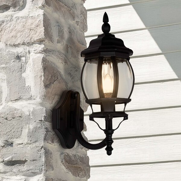 Searchlight Εξωτερικός φωτιστικός τοίχου Bel Aire, ύψος 46 cm, μαύρο/διαφανές, μέταλλο/γυαλί, Μαύρο, Αλουμίνιο, Αντίκα, Φανάρι