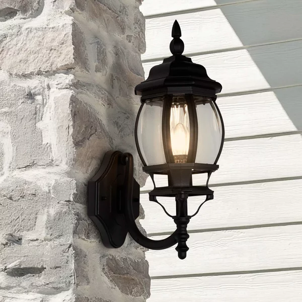 Searchlight Εξωτερικός φωτιστικός τοίχου Bel Aire, ύψος 46 cm, μαύρο/διαφανές, μέταλλο/γυαλί, Μαύρο, Αλουμίνιο, Αντίκα, Φανάρι