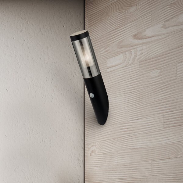Searchlight Εξωτερικός φωτιστικός τοίχου Batton, ύψος 40 cm, μαύρο/γκρι καπνού, με αισθητήρα, Μαύρο, Αλουμίνιο, σύγχρονο