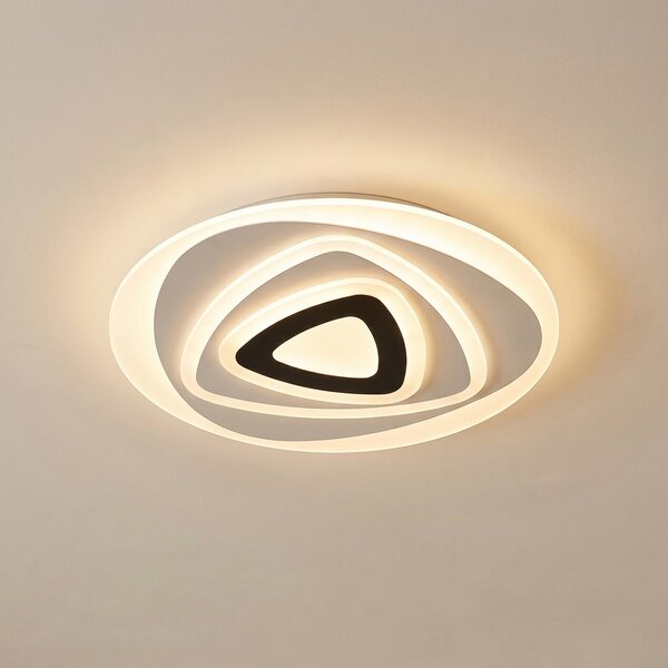 Lindby LED οροφής Rebeka, Ø 70 cm, CCT, τηλεχειριστήριο, ρυθμιζόμενος, Λευκό, Σαλόνι / τραπεζαρία, Πλαστικό, σύγχρονο