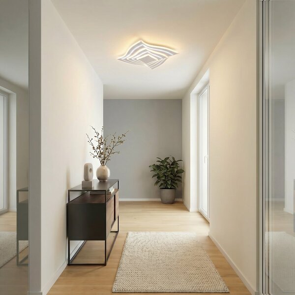 Lindby LED οροφής Rebeka, 47x47cm, CCT, τηλεχειριστήριο, ρυθμιζόμενος, Λευκό, Σαλόνι / τραπεζαρία, Μέταλλο, σύγχρονο