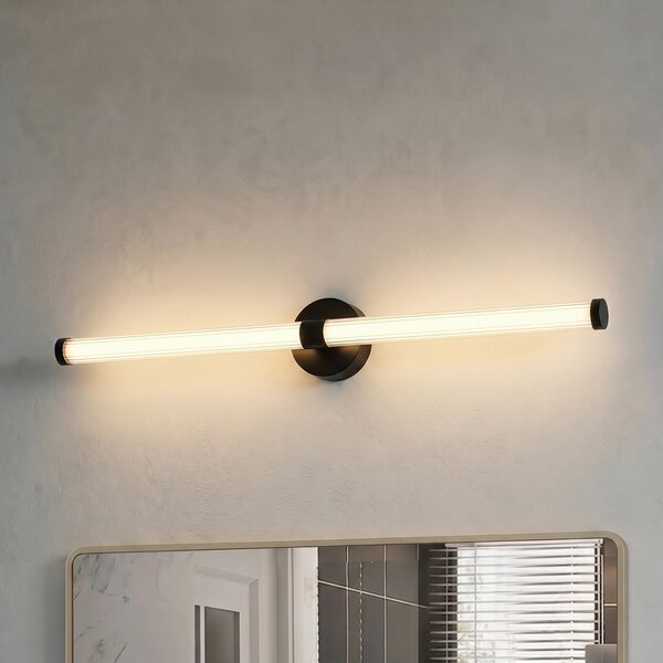 Lucande LED απλίκα Melisa, μαύρο, 90 cm, CCT, IP44, Μαύρο, Μπάνιο, Γυαλί, σύγχρονο