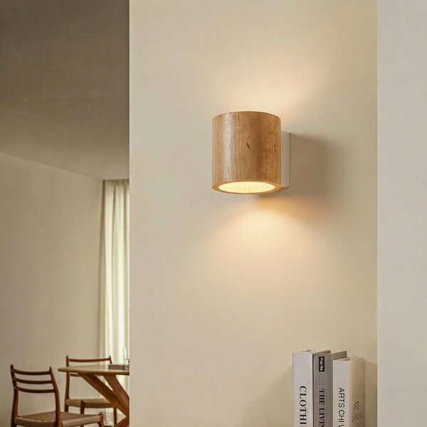 SOLLUX LIGHTING Φωτιστικό τοίχου Ara σε σχήμα κυλίνδρου από ξύλο, ρυθμιζόμενος, Ξύλου, Σαλόνι / τραπεζαρία, Ξύλο, σύγχρονο