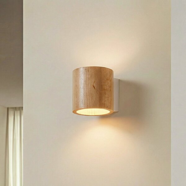 SOLLUX LIGHTING Φωτιστικό τοίχου Ara σε σχήμα κυλίνδρου από ξύλο, ρυθμιζόμενος, Ξύλου, Σαλόνι / τραπεζαρία, Ξύλο, σύγχρονο