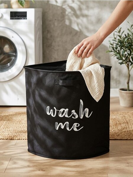 Sinsay - Καλάθι ρούχων με επιγραφή WASH TIME - μαυρο