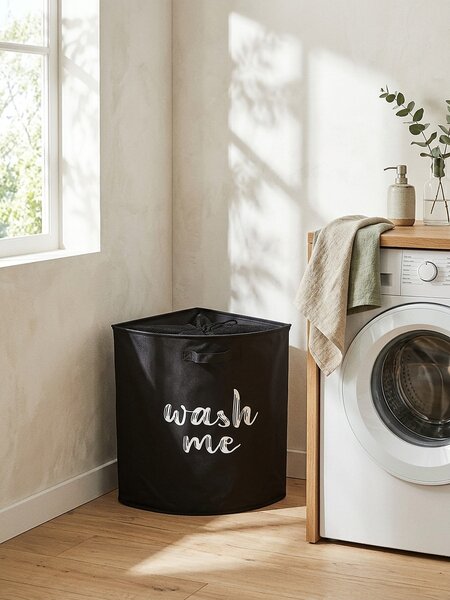 Sinsay - Καλάθι ρούχων με επιγραφή WASH TIME - μαυρο