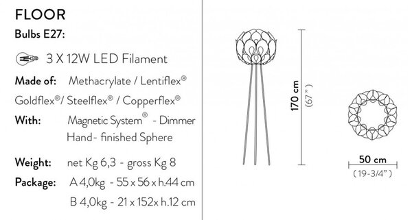 Επιδαπέδιο Φωτιστικό 3xE27 Χειροποίητο Dimmable Flora Slamp FLOFM00CPP00000000EU Χάλκινο