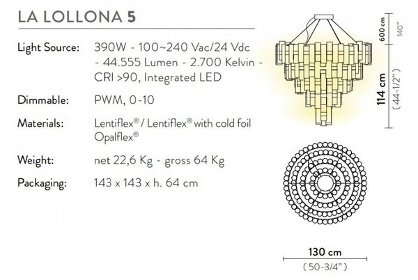 Πολυέλαιος Κρεμαστό Φωτιστικό Οροφής LED 390W Dimmable La Lollona 5 Slamp LALS5XLWHT06T00NMTEU Λευκό