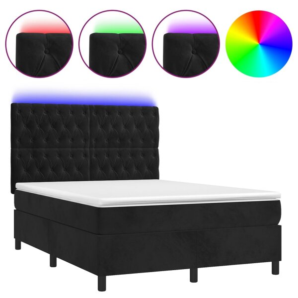 VidaXL Κρεβάτι Boxspring με Στρώμα & LED Μαύρο 140x190 εκ. Βελούδινο