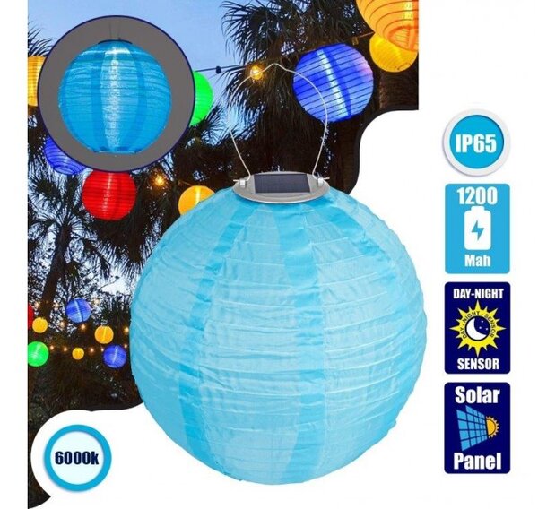 Ηλιακό Φωτιστικό Φαναράκι IP65 Υφασμάτινο LED 1W Globostar 71594 Ανοιχτό Μπλε/Γαλάζιο