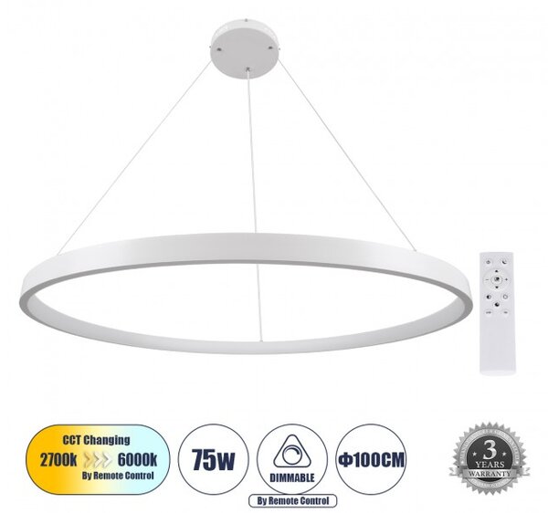 Κρεμαστό Φωτιστικό Οροφής LED CCT 75W 8743 lm NEMESIS 61165 Λευκό Globostar 61165 Λευκό