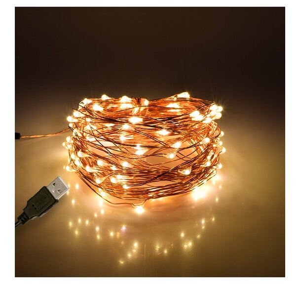 Διακοσμητική Γιρλάντα 10m 100 LED USB 6W 3000K Χάλκινο 79722 Globostar 79722 Χάλκινο