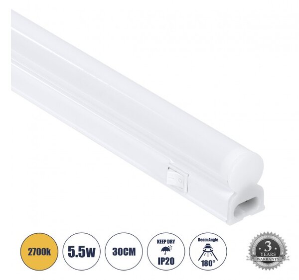 Γραμμικό Φωτιστικό LED T5 5.5W IP20 2700K Λευκό 60786 Globostar 60786 Λευκό