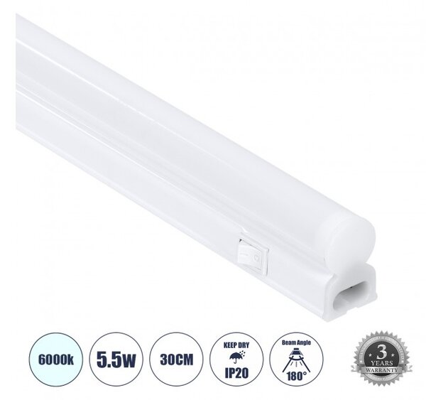 Γραμμικό Φωτιστικό LED T5 5.5W IP20 6000K Λευκό 60784 Globostar 60784 Λευκό